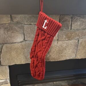 NWT! Red Knit Holiday Stocking with monogrammed letter “L”